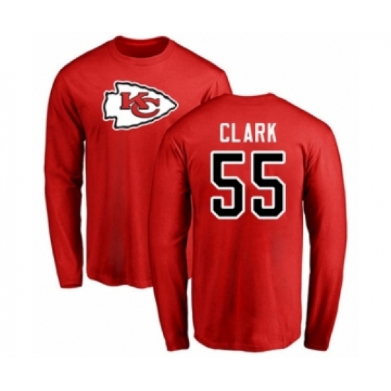 Football Kansas City Chiefs #55 Frank Clark Red Name & Number Logo Long Sleeve T-Shirt - Ujersey