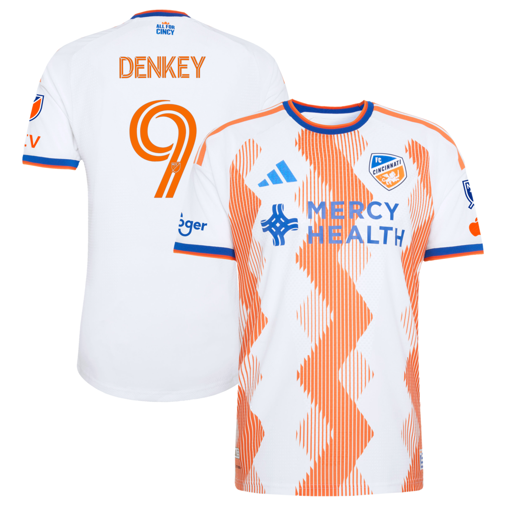 Men's FC Cincinnati Kévin Denkey adidas White 2026 The Seven Hills Kit On-Field Authentic Patch Jersey - Ujersey