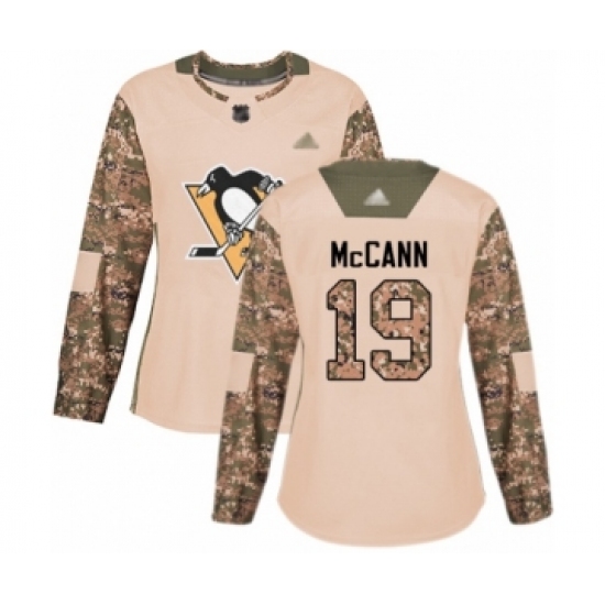Women's Pittsburgh Penguins #19 Jared McCann Authentic Camo Veterans Day Practice Hockey Jersey - Ujersey