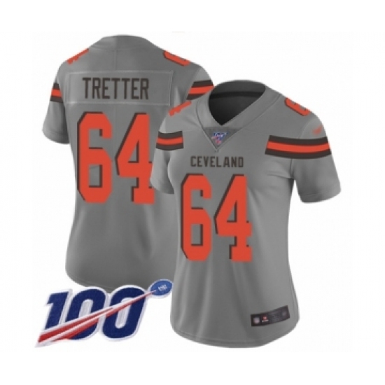 Women's Cleveland Browns #64 JC Tretter Limited Gray Inverted Legend 100th Season Football Jersey - Ujersey