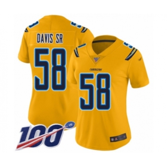Women's Los Angeles Chargers #58 Thomas Davis Sr Limited Gold Inverted Legend 100th Season Football Jersey - Ujersey