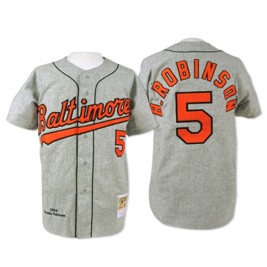 Men's Mitchell and Ness Baltimore Orioles #5 Brooks Robinson Replica Grey Throwback MLB Jersey - Ujersey