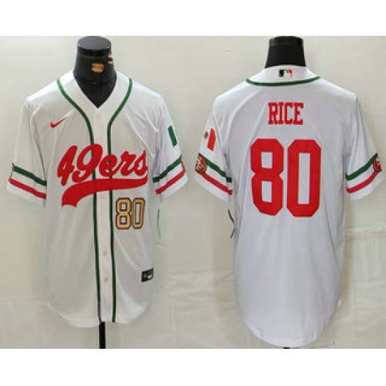 Men's San Francisco 49ers #80 Jerry Rice Number White Mexico Cool Base Stitched Baseball Jersey - Ujersey