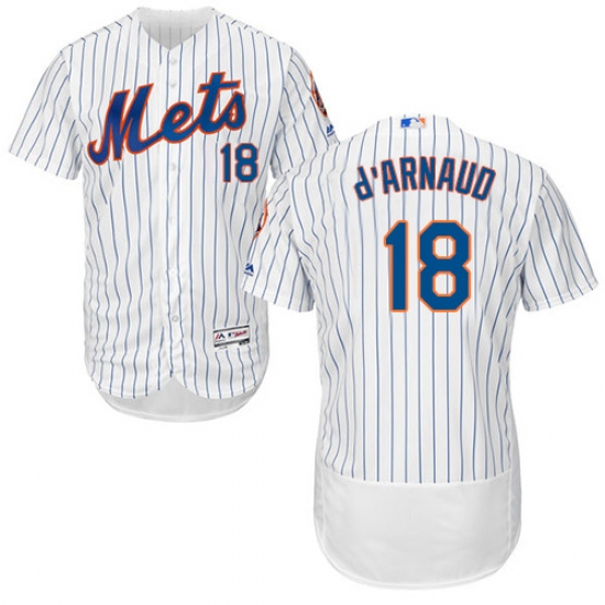 Men's Majestic New York Mets #18 Travis d'Arnaud White Flexbase Authentic Collection MLB Jersey - Ujersey