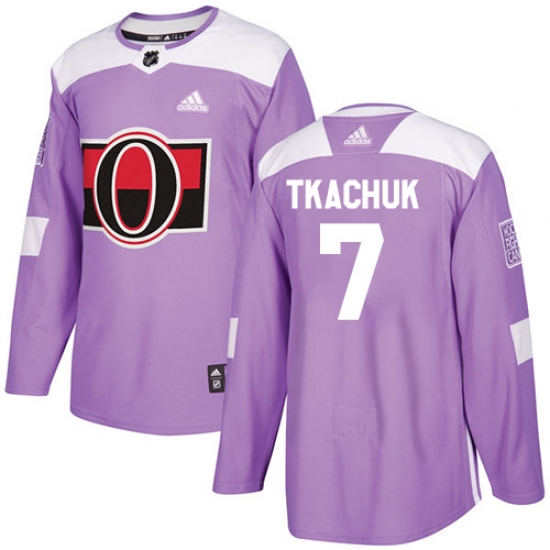 Men's Adidas Ottawa Senators #7 Brady Tkachuk Authentic Purple Fights Cancer Practice NHL Jersey - Ujersey