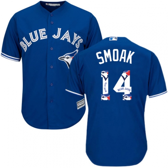 Men's Majestic Toronto Blue Jays #14 Justin Smoak Authentic Blue Team Logo Fashion MLB Jersey - Ujersey