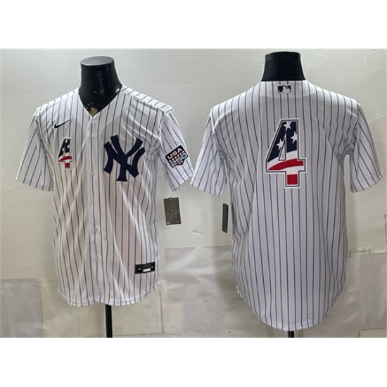 Men's New York Yankees #4 Lou Gehrig White 2026 USA 250 Fourth of July Home Stadium Stitched Baseball Jersey