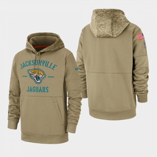 Men's Jacksonville Jaguars Tan 2019 Salute to Service Sideline Therma Pullover Hoodie - Ujersey