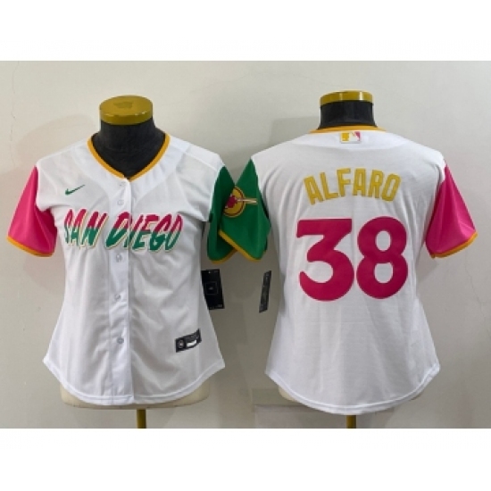 Women's San Diego Padres #38 Jorge Alfaro White 2022 City Connect Cool Base Stitched Jersey - Ujersey