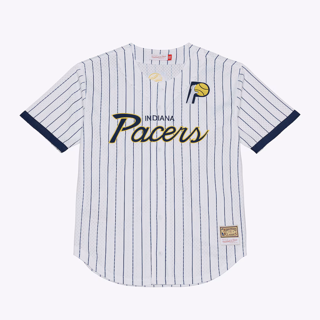 Men's Indiana Pacers Mitchell & Ness White Head Coach Pinstripe Mesh Full-Button Baseball Jersey
