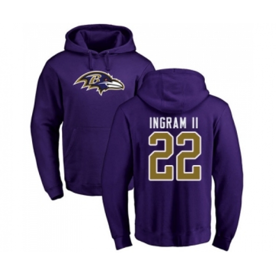 Football Baltimore Ravens #22 Mark Ingram II Purple Name & Number Logo Pullover Hoodie - Ujersey