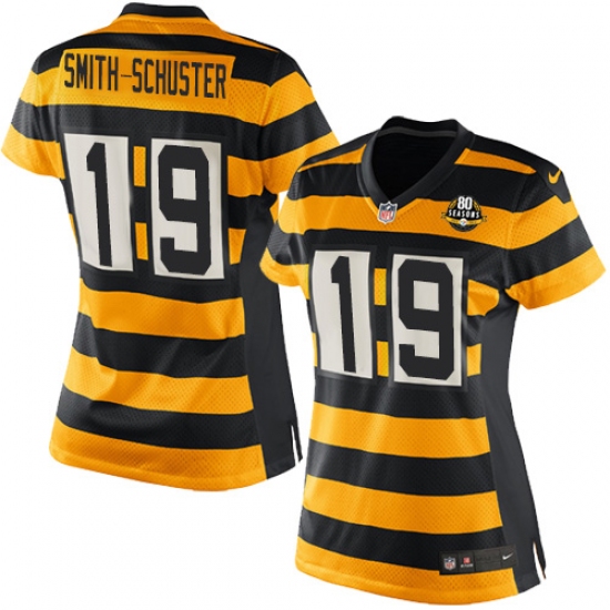 Women's Nike Pittsburgh Steelers #19 JuJu Smith-Schuster Elite Yellow/Black Alternate 80TH Anniversary Throwback NFL Jersey - Ujersey