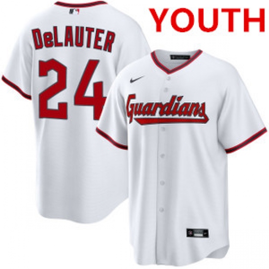Youth cleveland guardians #24 chase delauter white cool base limited stitched baseball jersey - Ujersey