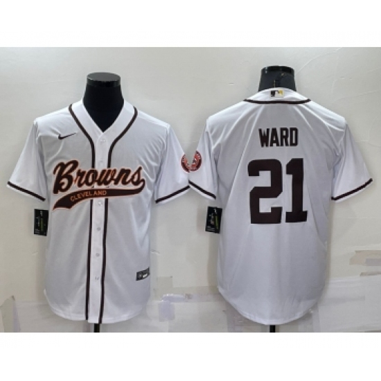 Men's Cleveland Browns #21 Denzel Ward White Stitched Cool Base Nike Baseball Jersey - Ujersey