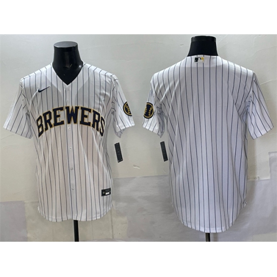 Men's Milwaukee Brewers Blank White Pinstripe 2025 With Stitched Baseball Jersey