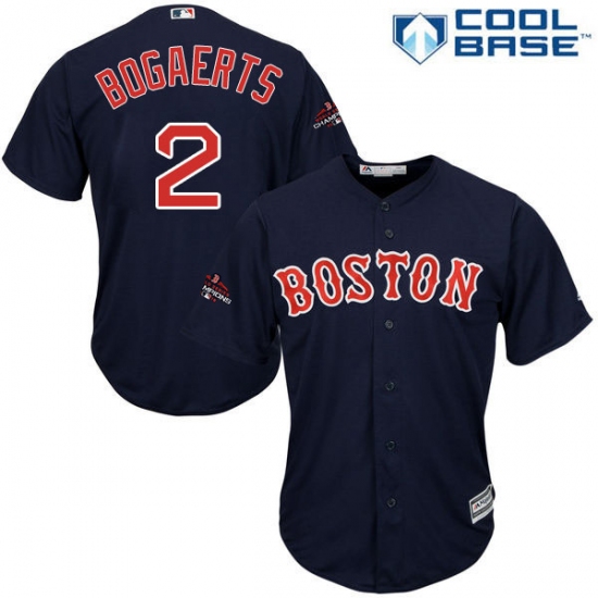 Youth Majestic Boston Red Sox #2 Xander Bogaerts Authentic Navy Blue Alternate Road Cool Base 2018 World Series Champions MLB Jersey