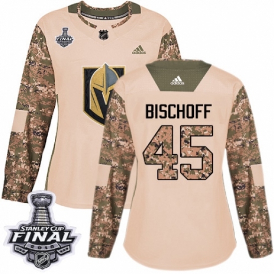 Women's Adidas Vegas Golden Knights #45 Jake Bischoff Authentic Camo Veterans Day Practice 2018 Stanley Cup Final NHL Jersey - Ujersey