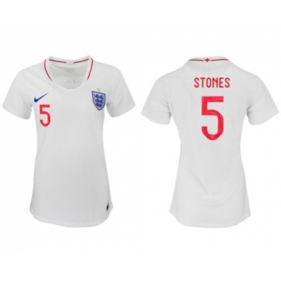 Women's England #5 Stones Home Soccer Country Jersey