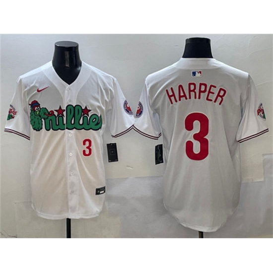 Men's Philadelphia Phillies #3 Bryce Harper White Phanatic Limited Stitched Jersey - Ujersey