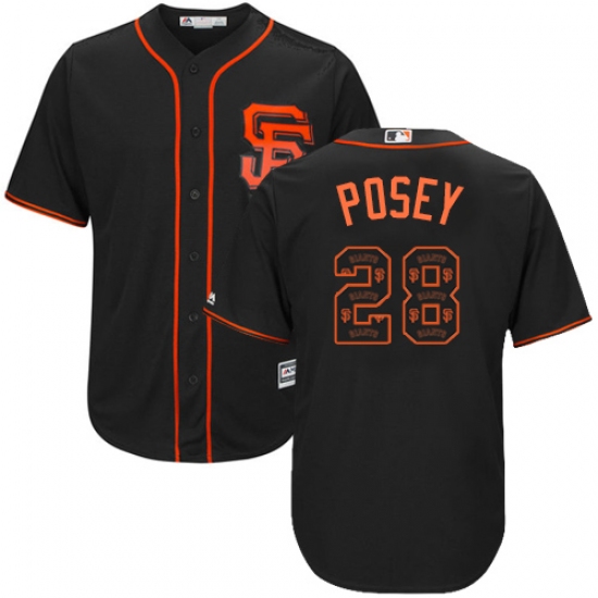 Men's Majestic San Francisco Giants #28 Buster Posey Authentic Black Team Logo Fashion Cool Base MLB Jersey