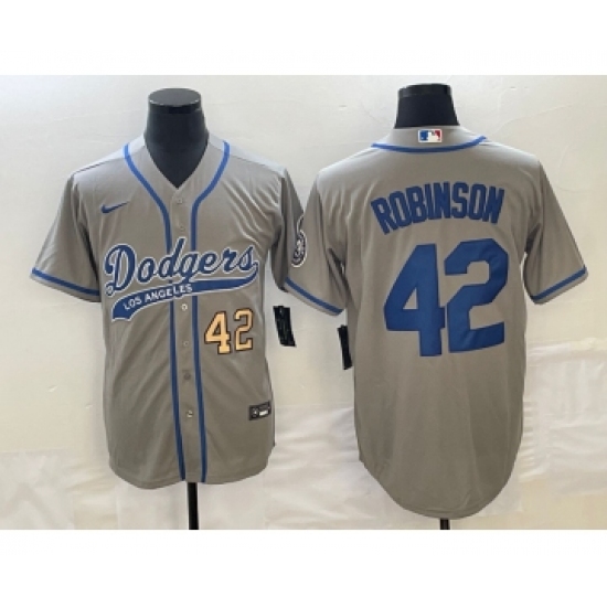Men's Los Angeles Dodgers #42 Jackie Robinson Number Grey Cool Base Stitched Baseball Jersey - Ujersey