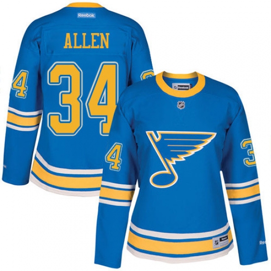 Women's Reebok St. Louis Blues #34 Jake Allen Premier Blue 2017 Winter Classic NHL Jersey - Ujersey