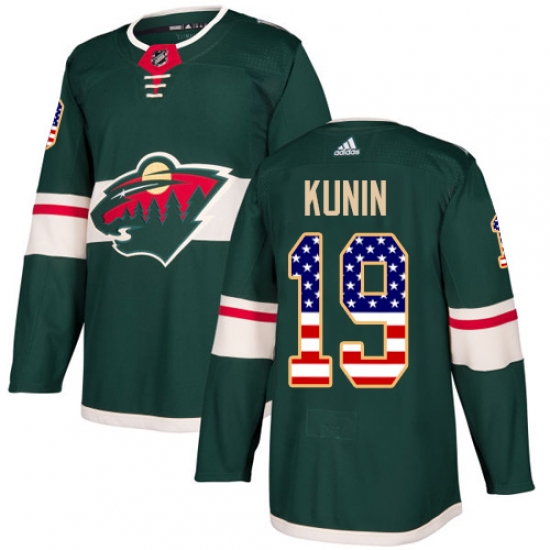 Men's Adidas Minnesota Wild #19 Luke Kunin Authentic Green USA Flag Fashion NHL Jersey - Ujersey