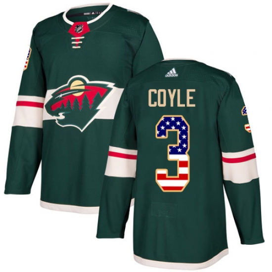 Men's Adidas Minnesota Wild #3 Charlie Coyle Authentic Green USA Flag Fashion NHL Jersey - Ujersey