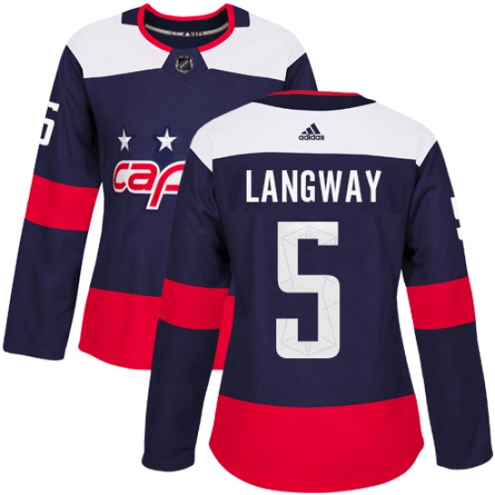 Women's Adidas Washington Capitals #5 Rod Langway Authentic Navy Blue 2018 Stadium Series NHL Jersey - Ujersey