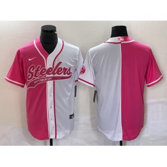 Men's Pittsburgh Steelers Blank Pink White Two Tone Cool Base Stitched Baseball Jersey - Ujersey