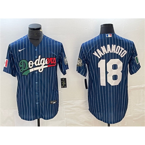 Men's Los Angeles Dodgers #18 Yoshinobu Yamamoto Navy Cool Base Stitched Baseball Jersey - Ujersey