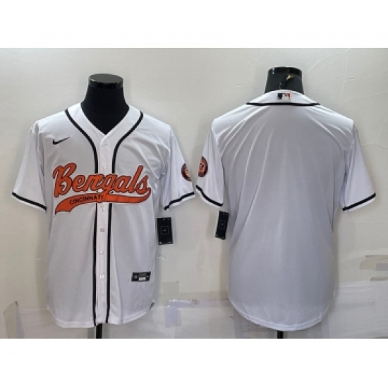 Men's Cincinnati Bengals Blank White With Patch Cool Base Stitched Baseball Jersey - Ujersey
