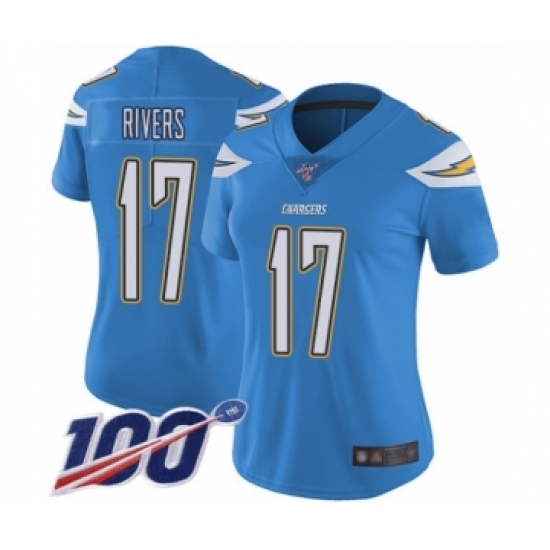 Women's Nike Los Angeles Chargers #17 Philip Rivers Electric Blue Alternate Vapor Untouchable Limited Player 100th Season NFL Jersey - Ujersey