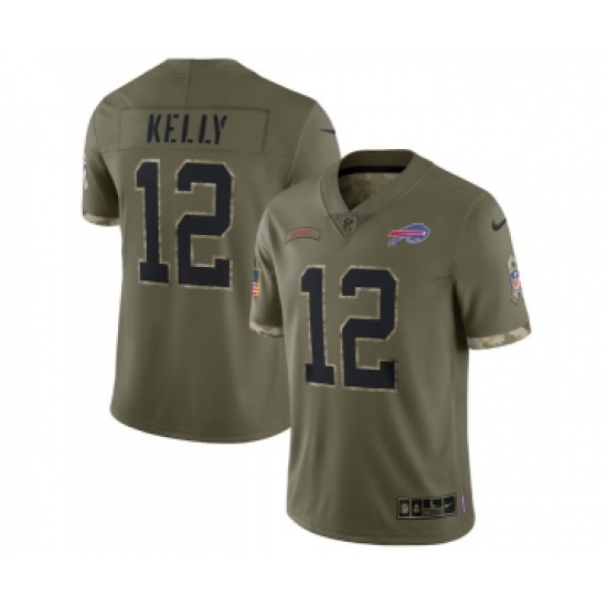 Men's Buffalo Bills #12 Jim Kelly 2022 Olive Salute To Service Limited Stitched Jersey - Ujersey