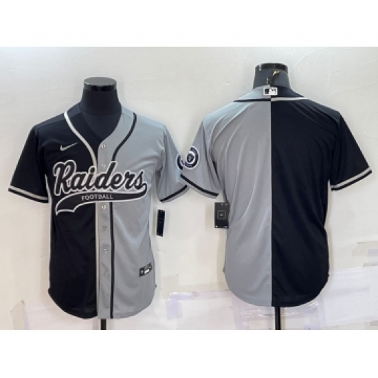 Men's Las Vegas Raiders Blank Black Grey Split With Patch Cool Base Stitched Baseball Jersey - Ujersey