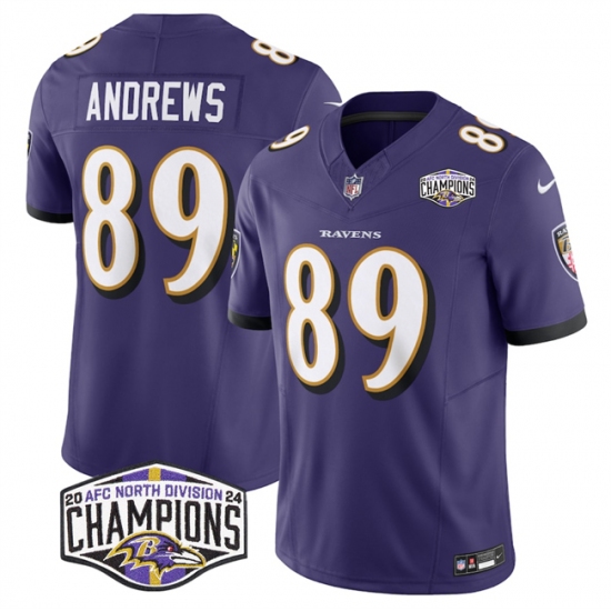 Men's Baltimore Ravens #89 Mark Andrews Purple F.U.S.E 2024 AFC North Division Champions Vapor Limited Football Jersey - Ujersey