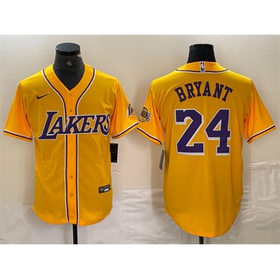 Men's Los Angeles Lakers Front #24 Kobe Bryant Gold Cool Base Stitched Baseball Jersey - Ujersey