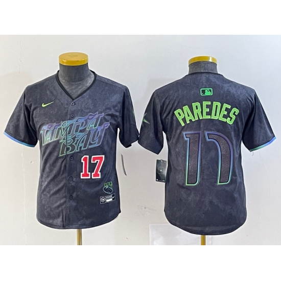 Youth Tampa Bay Rays #17 Isaac Paredes Charcoal 2024 City Connect Limited Cool Base Jerseys - Ujersey