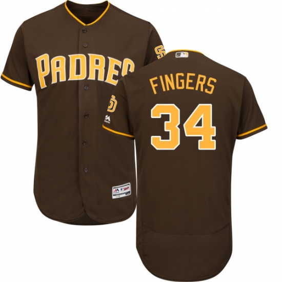 Men's Majestic San Diego Padres #34 Rollie Fingers Brown Alternate Flex Base Authentic Collection MLB Jersey - Ujersey