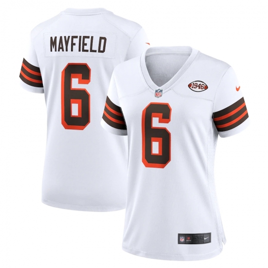 Women's Cleveland Browns #6 Baker Mayfield Nike White 1946 Collection Alternate Jersey - Ujersey