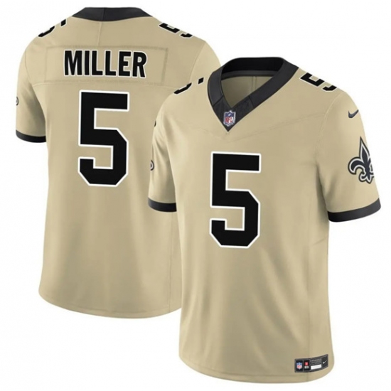 Men's New Orleans Saints #5 Kendre Miller Gold 2025 F.U.S.E. Alternate Vapor Limited Football Stitched Jersey - Ujersey