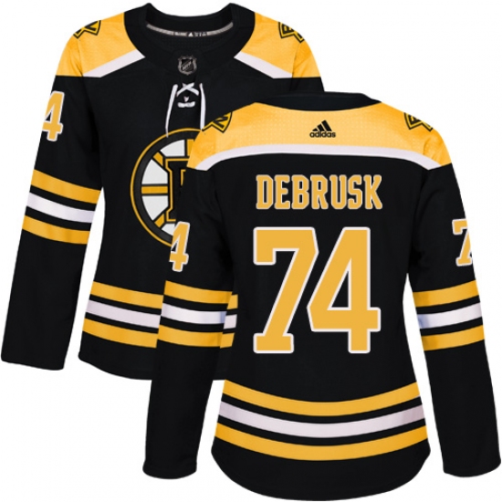 Women's Adidas Boston Bruins #74 Jake DeBrusk Authentic Black Home NHL Jersey - Ujersey