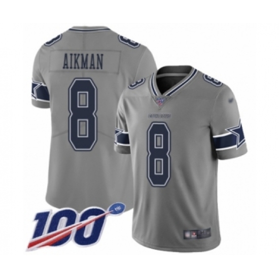 Men's Dallas Cowboys #8 Troy Aikman Limited Gray Inverted Legend 100th Season Football Jersey - Ujersey