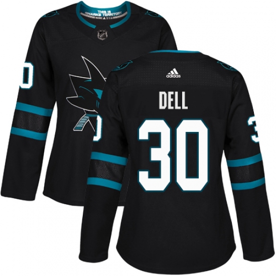 Women's Adidas San Jose Sharks #30 Aaron Dell Premier Black Alternate NHL Jersey