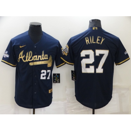 Men's Atlanta Braves #27 Austin Riley Navy 2022 Gold Program Authentic Player Jersey - Ujersey