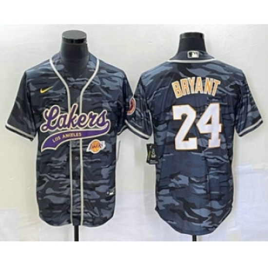 Men's Los Angeles Lakers #24 Kobe Bryant Black Camo Cool Base Stitched Baseball Jersey1 - Ujersey