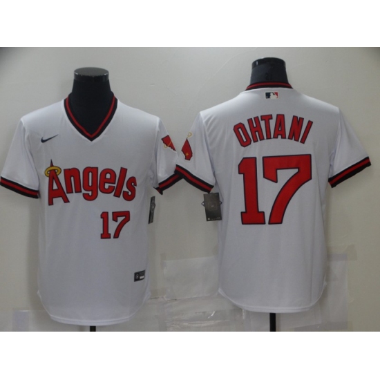 Men's Nike Los Angeles Angels #17 Shohei Ohtani White Throwback Baseball Jersey - Ujersey