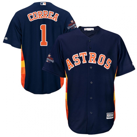Men's Majestic Houston Astros #1 Carlos Correa Replica Navy Blue Alternate 2017 World Series Champions Cool Base MLB Jersey - Ujersey