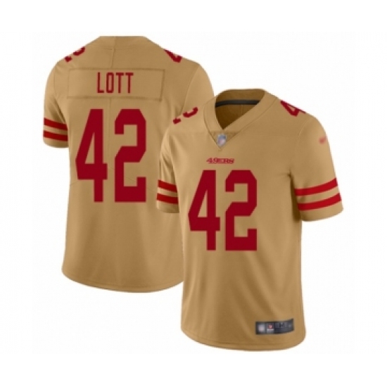 Men's San Francisco 49ers #42 Ronnie Lott Limited Gold Inverted Legend Football Jersey - Ujersey