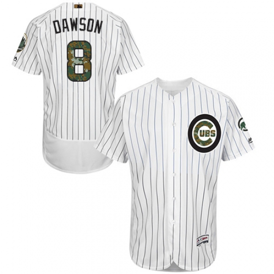 Men's Majestic Chicago Cubs #8 Andre Dawson Authentic White 2016 Memorial Day Fashion Flex Base MLB Jersey - Ujersey